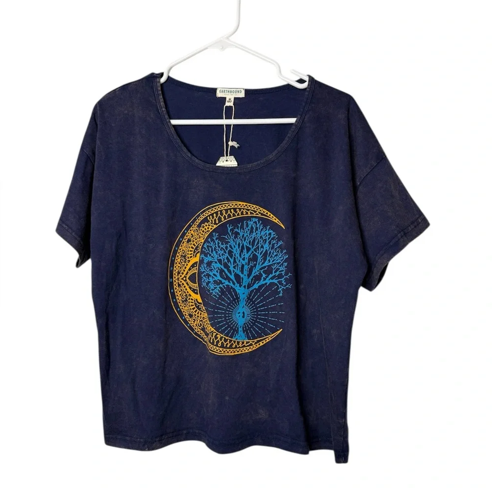 New Earthbound Moon Sun Duality Cotton Cropped T Shirt Medium NWT - Picture 2 of 8